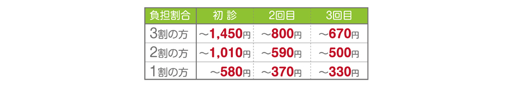 健康保険施術費の目安