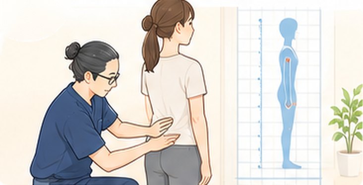 姿勢や骨盤のバランスを検査している様子
